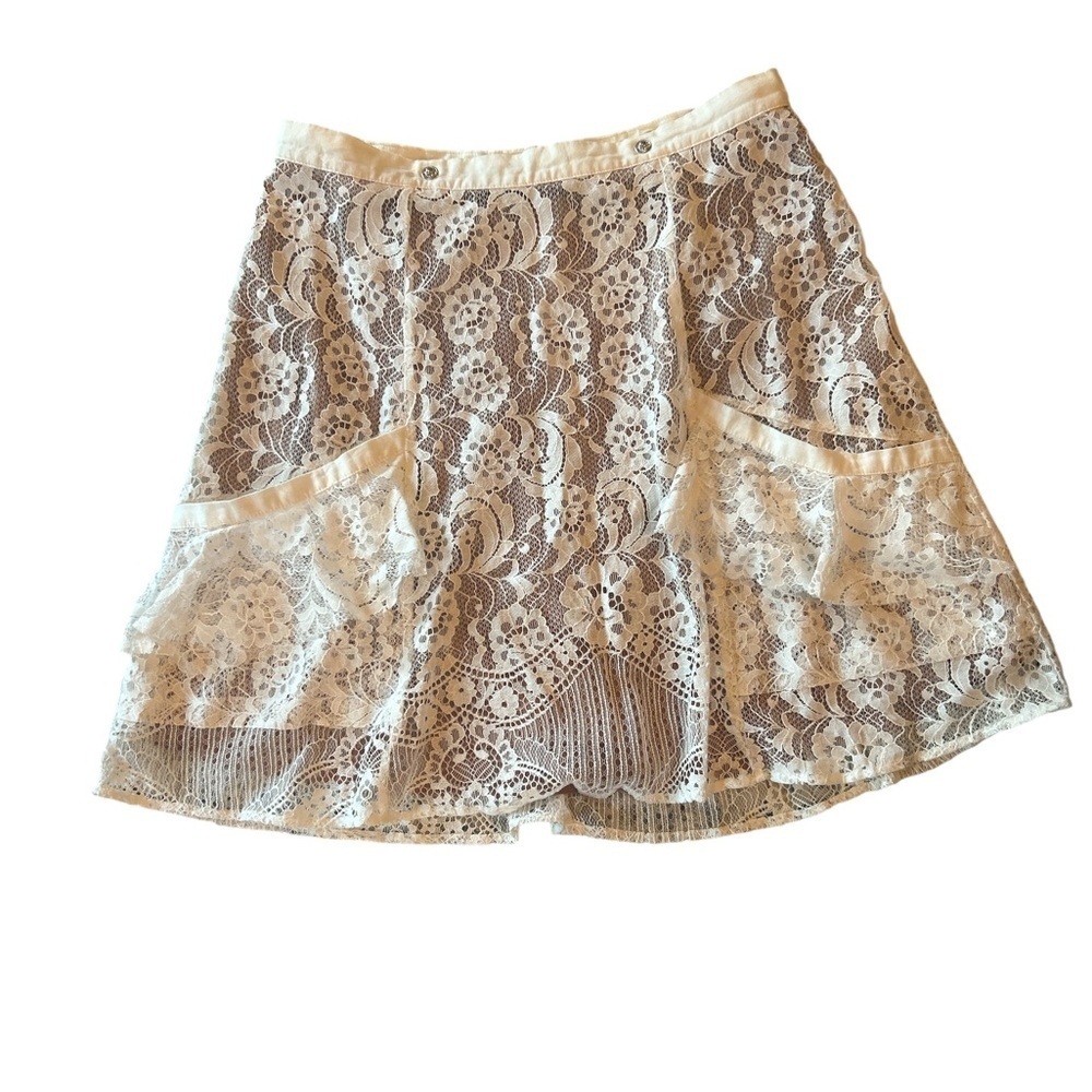 For Love & Lemons White Lace Skirt Size M – Boho Romantic Sheer Overlay